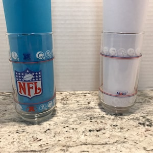 Lot of 2 NFL Football Mobil Glass Glasses Cup Cups Vintage