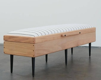 SEND YOUR FABRIC - Wayzata Bench - Solid Oak Lift Top Upholstered Large Storage Bench - Custom - Bespoke