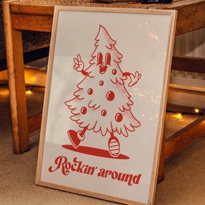 Retro Weihnachtsdruck, Rockin around, Trendige Weihnachtswandkunst, Weihnachtsdekor, Weihnachtsplakat, Weihnachtskunst für Kinder, Funky Weihnachten