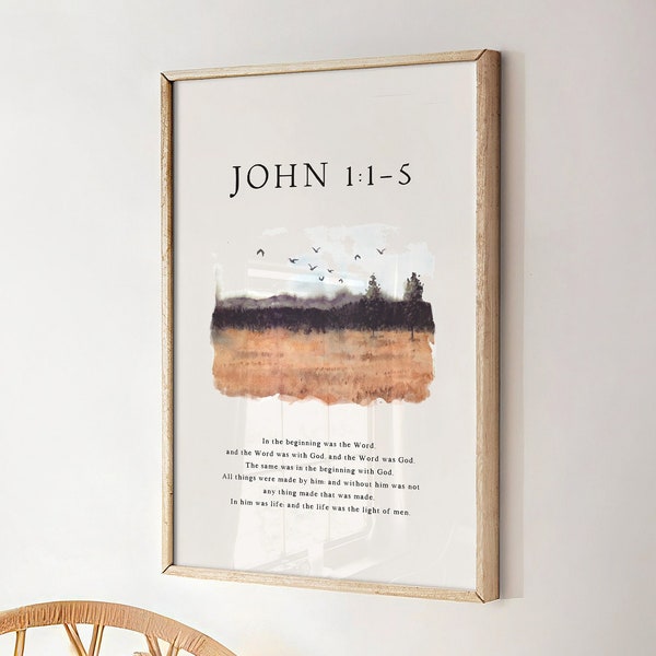 In the beginning was the word scripture print, John 1:1-5, Bible verse wall art, The word was God, Boho scripture art, Christian home decor