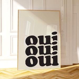Oui Oui art print, Funny bathroom wall art, French wall art, Black and white typography print, Minimalist living room poster, Bathroom humor