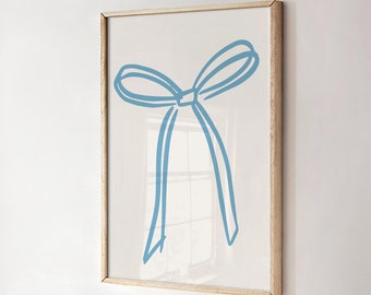 Bow wall art, Blue nursery decor girl, Coquette Room Decor, Preppy girl poster, Printable Wall Art, Girls room prints, Vintage bow print