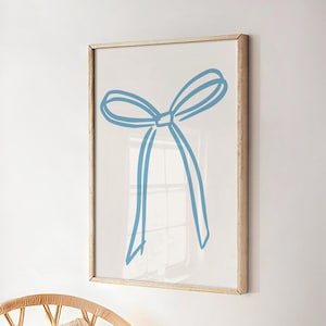 Bow wall art, Blue nursery decor girl, Coquette Room Decor, Preppy girl poster, Printable Wall Art, Girls room prints, Vintage bow print