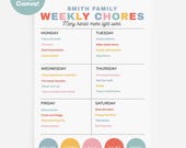 Weekly Chore Chart: Editable Chore Template, Cleaning Schedule, Kids Chore Chart, Canva Template, Color Coded Chore Chart, Digital Download
