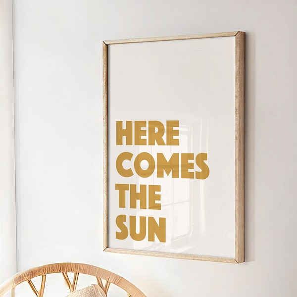 Here comes the sun print, Modern playroom wall art, Yellow nursery prints, Neutral nursery wall art, Sunshine kids room art, You are my sun