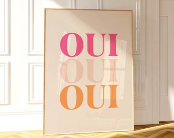 Oui Oui print, French Print, Colorful bathroom wall art, Retro bathroom poster, French expression, Minimalist wall art, Bright bedroom art