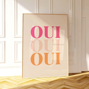 Oui Oui print, French Print, Colorful bathroom wall art, Retro bathroom poster, French expression, Minimalist wall art, Bright bedroom art