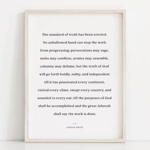The Standard Of Truth Printable, LDS Wall Art, Joseph Smith Quote, Latter Day Saint Print, LDS Home Decor, Relief Society, Missionary Gift