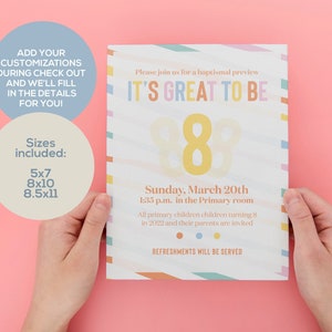 It's Great to Be 8 Invitation, Baptism Preview Invitation, LDS Baptism ...
