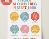 Editable Kids Morning Routine Chart: Printable Morning Checklist, Summer Routine, Canva Template, Editable Routine Charts, Chore Chart