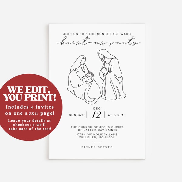 LDS Ward Christmas Party invite, Relief Society Christmas dinner, LDS Christmas dinner invite, Latter Day Saint Christmas, Printable invite