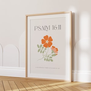 Psalm 16 11, In his presence there is fullness of joy, Bible verse printable, Scripture wall art, Boho bible verse art, Floral scripture art