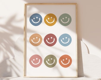 Smiley face print, Playroom wall art, Kids wall decor, Trendy Wall Art, Girls Bedroom Decor, Boho kids wall art, Neutral nursery printable