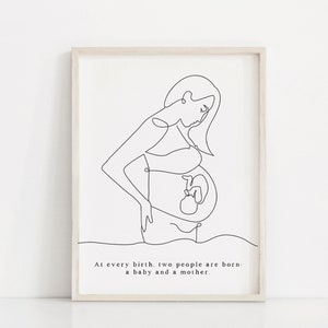 Arte de la línea del embarazo, decoración de la pared de la partera, arte del centro de parto, nacimiento imprimible, regalo de doula, impresión de la maternidad, cartel de la futura mamá, arte de la pared del nacimiento