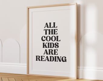 Todos los niños geniales están leyendo el cartel, el cartel de la cita de lectura, la impresión neutral de la sala de juegos, el arte de la pared de la habitación de los niños modernos, el rincón de lectura, el arte de la pared del aula