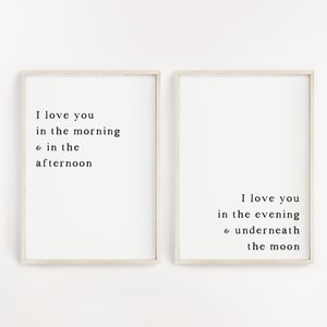 I love you in the morning, Set of 2 nursery prints, Neutral nursery wall art, Above crib art, Boho nursery decor, Nursery quote printable