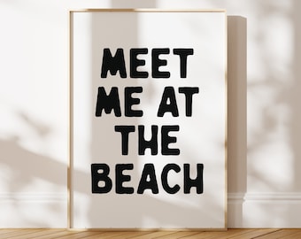 Meet me at the beach print, Trendy coastal art, Beach house wall art, Typography Poster, Beach house decor, Gift for beach house, Airbnb art