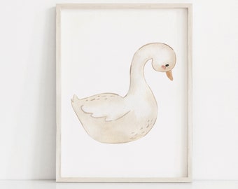 Nursery goose print, Neutral nursery wall art, Goose nursery decor, Kids room print, Nursery bird art, Goose theme nursery, Farm animal art