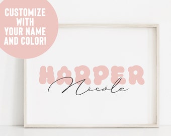 Stampa del nome personalizzato, Arte della parete della scuola materna per ragazze, Stampa del nome floreale, Decorazione floreale della scuola materna, Regali per la doccia per bambini, Stampa del nome, Stampabile di nascita personalizzata