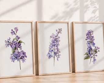 Lilac Wall Art (Digital Download): Floral Print Set of 3, Purple Floral Wall Art, Flower Wall Decor, Botanical Prints