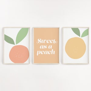Peach nursery art, Sweet as a peach, Girls nursery prints set of 3, Fruit nursery print, Peach nursery decor, Just peachy, Sweet peach print