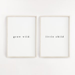 Grow wild little child, Boho nursery decor, Set of 2 nursery prints, botanical nursery print, Neutral nursery wall art, Girls nursery quotes