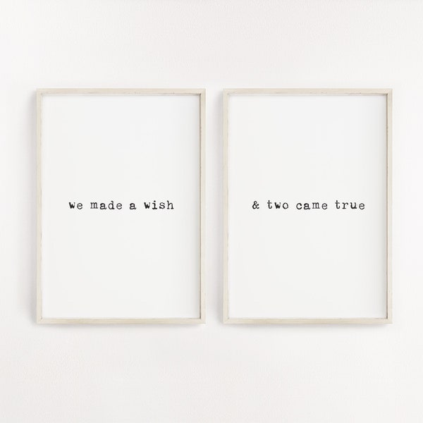 Twin nursery prints, We made a wish and two came true, Twin nursery wall art, Twin boys nursery decor, Twin nursery quotes, Twins wall art