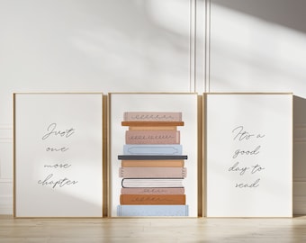 Just one more chapter, Printable book wall art, Book room decor, Book lover gift, Reading quotes, Bookish print, library wall art, Set of 3