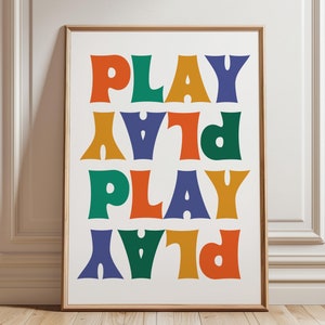 Retro play print, Playroom wall art, Kids room decor, Playroom Wall Decor, Nursery Wall Art, Rainbow kids printable, Let&#39;s play sign, poster