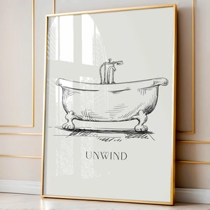 Bathtub wall art, Vintage bathroom print, Bathtub poster, Neutral bathroom art, Bathroom wall decor, Black and white bathroom wall art