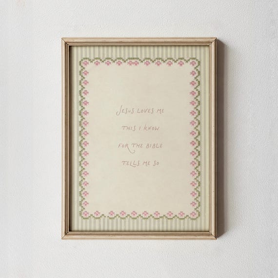 Jesus Loves Me This I know (Digital Download): Vintage Nursery Wall Art, Girls Nursery Wall Decor, Christian Nursery Print, Girls Scripture