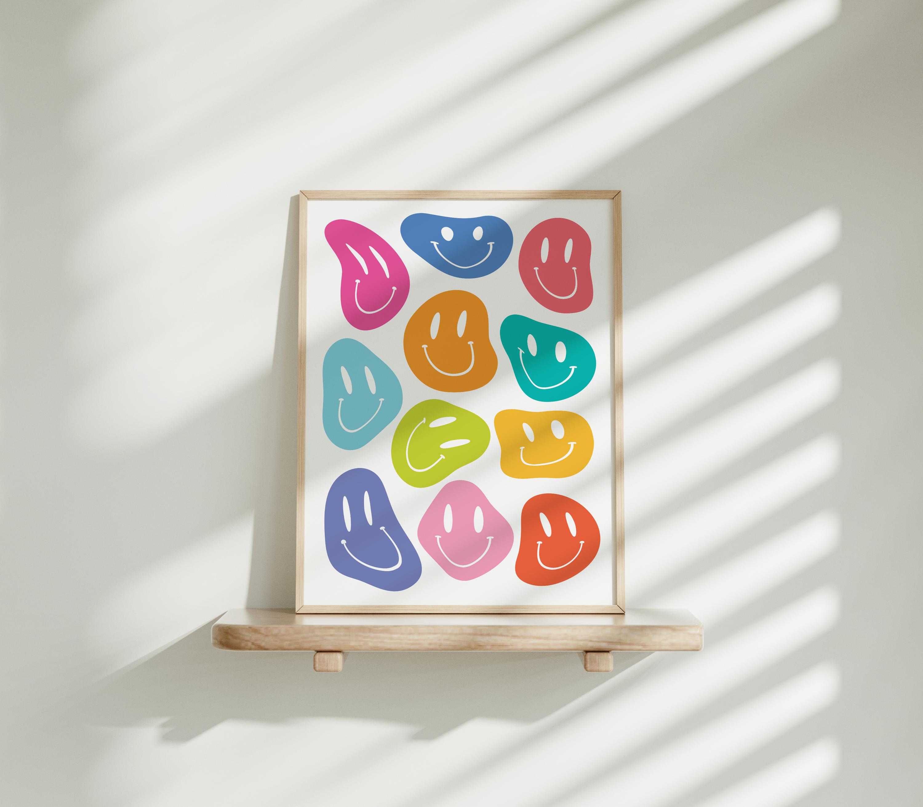 Retro Smiley Print, Rainbow Playroom Wall Art, Kids Smile Print
