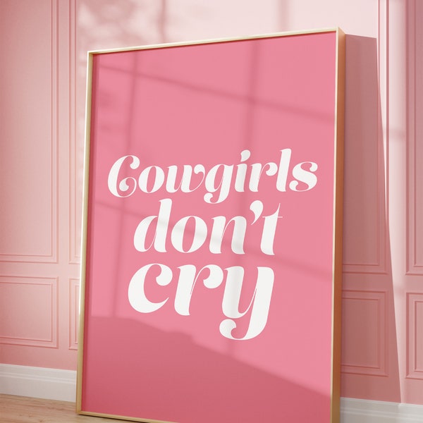 Cowgirls don't cry print, Retro pink poster, Western wall art, Cowgirl wall decor, Groovy print, Trendy cowgirl decor, Dorm room wall art