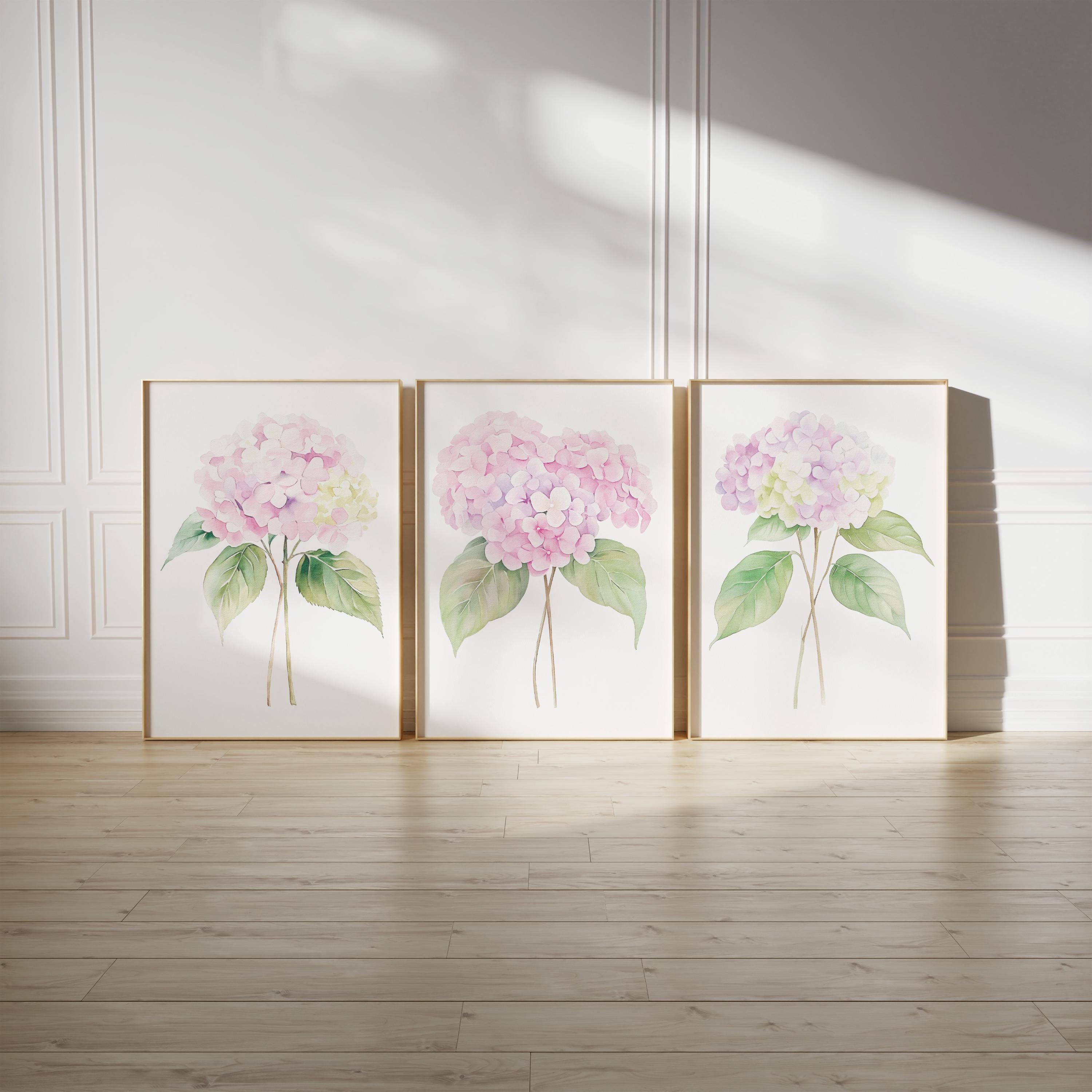 Hydrangea Wall Art, Hydrangea Print Set of 3, Floral Watercolor Prints ...