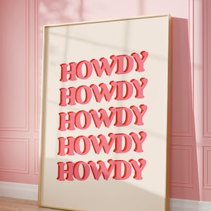 Howdy print, Retro wall art, Retro cowgirl print, Pink Western wall art, Trendy wall art, Dorm room decor, Cowgirl girls room printable