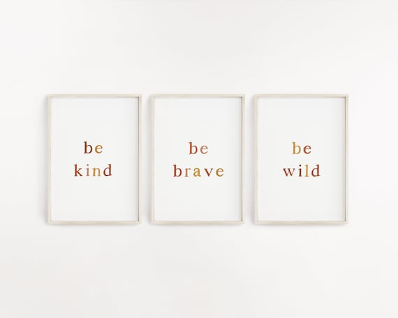Be kind be brave, Boho nursery wall art, Neutral nursery print, Nursery set of 3 prints, Minimalist nursery art, Boho girls nursery decor