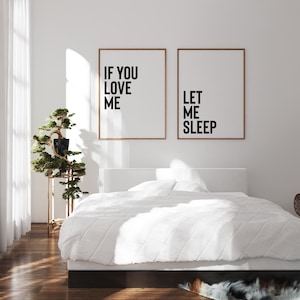 If you love me let me sleep, Funny bedroom wall decor, Modern bedroom print, Bedroom prints set of 2, Over the bed print, Master bedroom art image 2