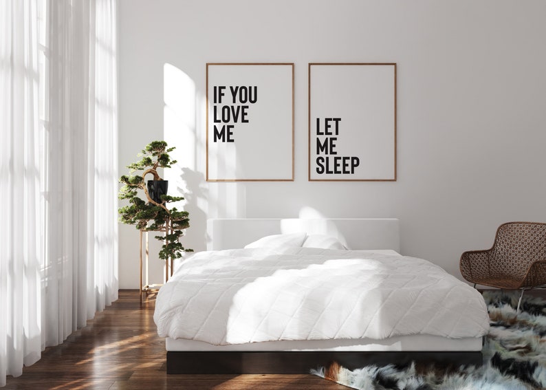 If you love me let me sleep, Funny bedroom wall decor, Modern bedroom print, Bedroom prints set of 2, Over the bed print, Master bedroom art image 2