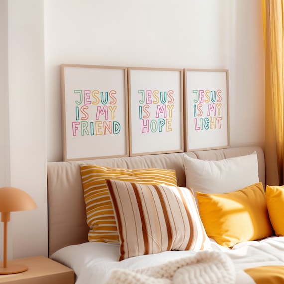 Kids christian wall art, Christian nursery decor, Girls room wall art, Kids Jesus poster, Bible verse nursery print, Sunday school prints