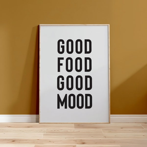 Kitchen wall art, Good food good mood, Funny kitchen signs, Black and white kitchen print, Foodie gift, Kitchen poster, Modern kitchen decor
