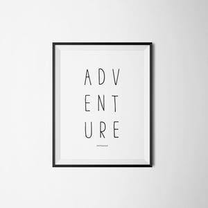 Adventure quote wall art, Minimalist nursery printable, Black and white adventure print, Adventure kids room decor, Hippie nursery decor