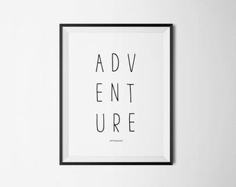 Adventure quote wall art, Minimalist nursery printable, Black and white adventure print, Adventure kids room decor, Hippie nursery decor