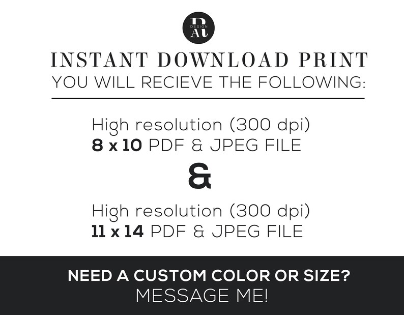 Puede incluir: Descarga instant&aacute;nea de arte imprimible en dos tama&ntilde;os: 20,3 x 25,4 cm y 27,9 x 35,6 cm. Archivos PDF y JPEG de alta resoluci&oacute;n (300 dpi) incluidos. &iquest;Necesitas un color o tama&ntilde;o personalizado? Contacta con el vendedor.