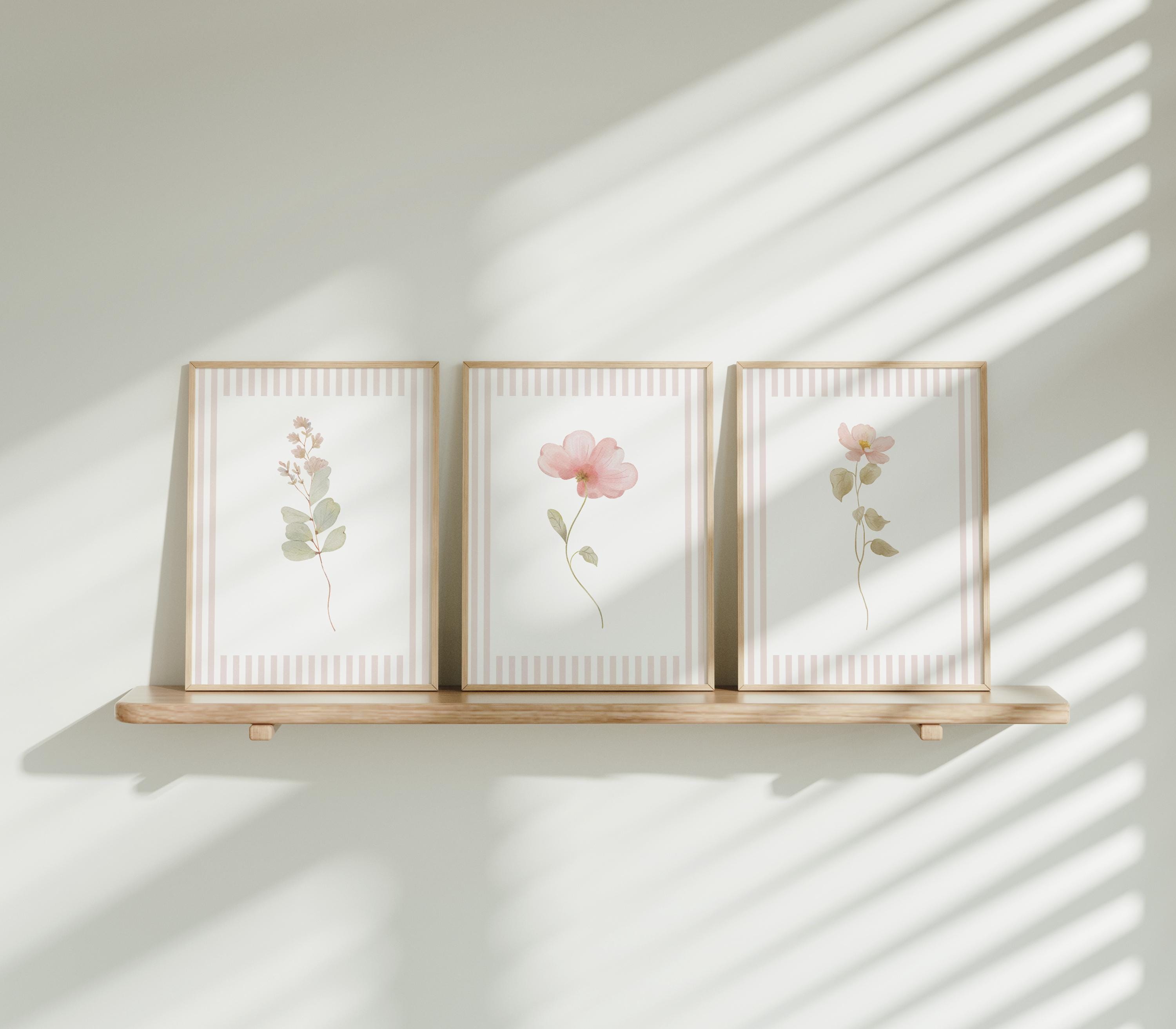 Pink Floral Wall Art: Set of Nursery Prints, Baby Girl Room Decor ...
