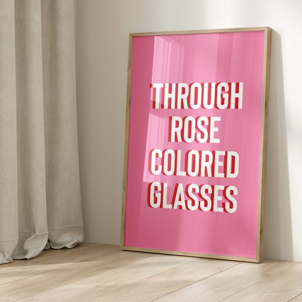 Trendy Retro art print, Through rose colored glasses print, Pink girls prints, Dorm room posters, 70's style poster, Positive affirmations