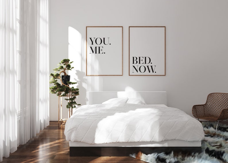 You me bed now, Set of 2 bedroom prints, Above bed wall art, Funny bedroom wall decor, Bedroom wall prints, Bedroom quote, Bedroom print set image 2