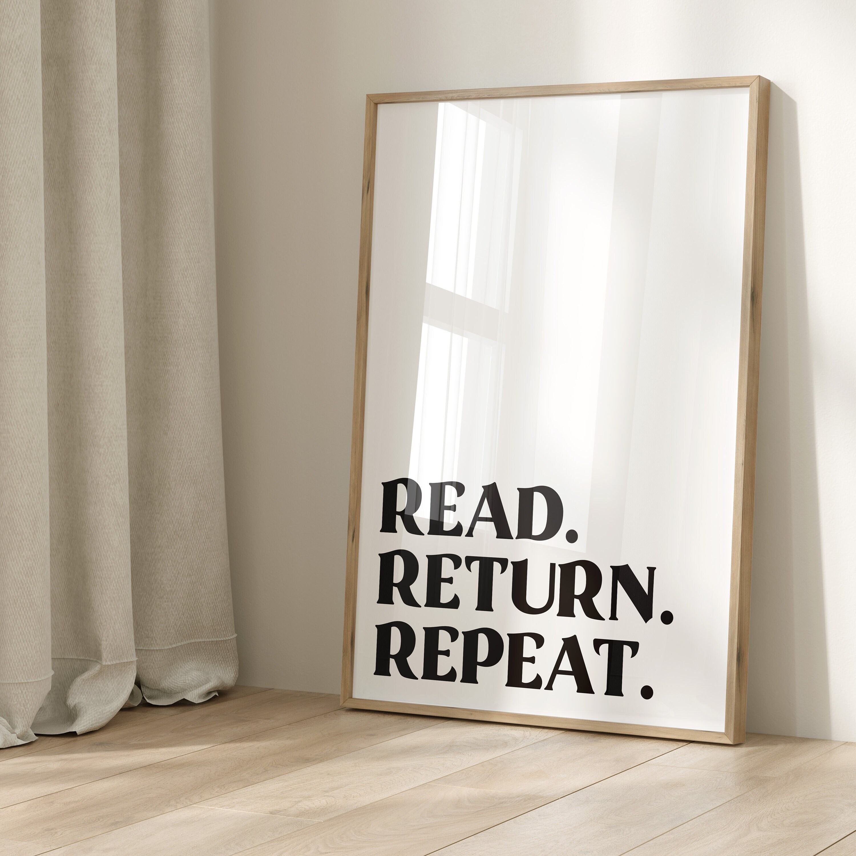 Impressão repetida de retorno de leitura, arte de parede de biblioteca, impressão de leitura, decoração de biblioteca escolar, arte de parede de sala de jogos, decoração de recanto de leitura, presente para amantes de livros