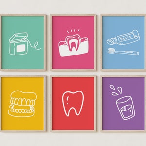 Dentist office art, Kids dental office decor, Set of 6 dentist prints, Dentistry Art Print Bundle, Dentist Clinic Art, Orthodontics prints