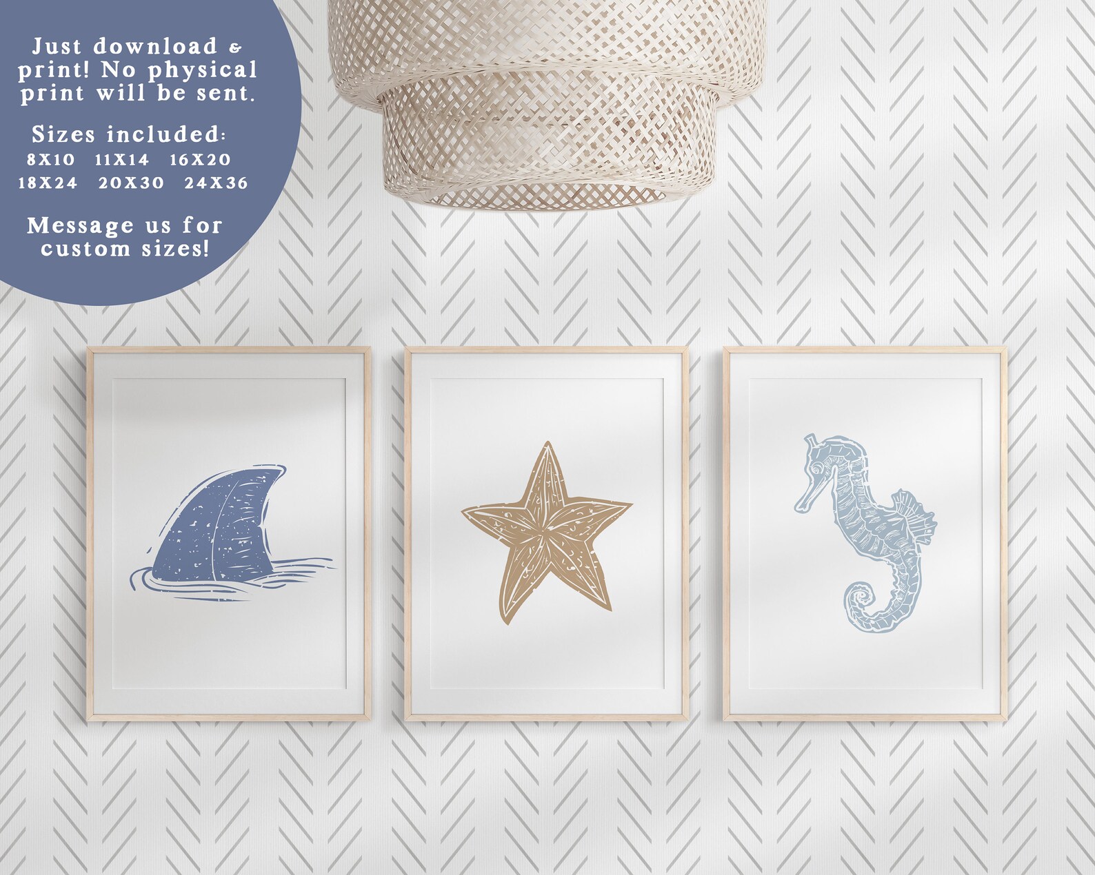 Sea Animal Wall Art, Set of 3 Ocean Nursery Decor, Under the Sea Prints ...