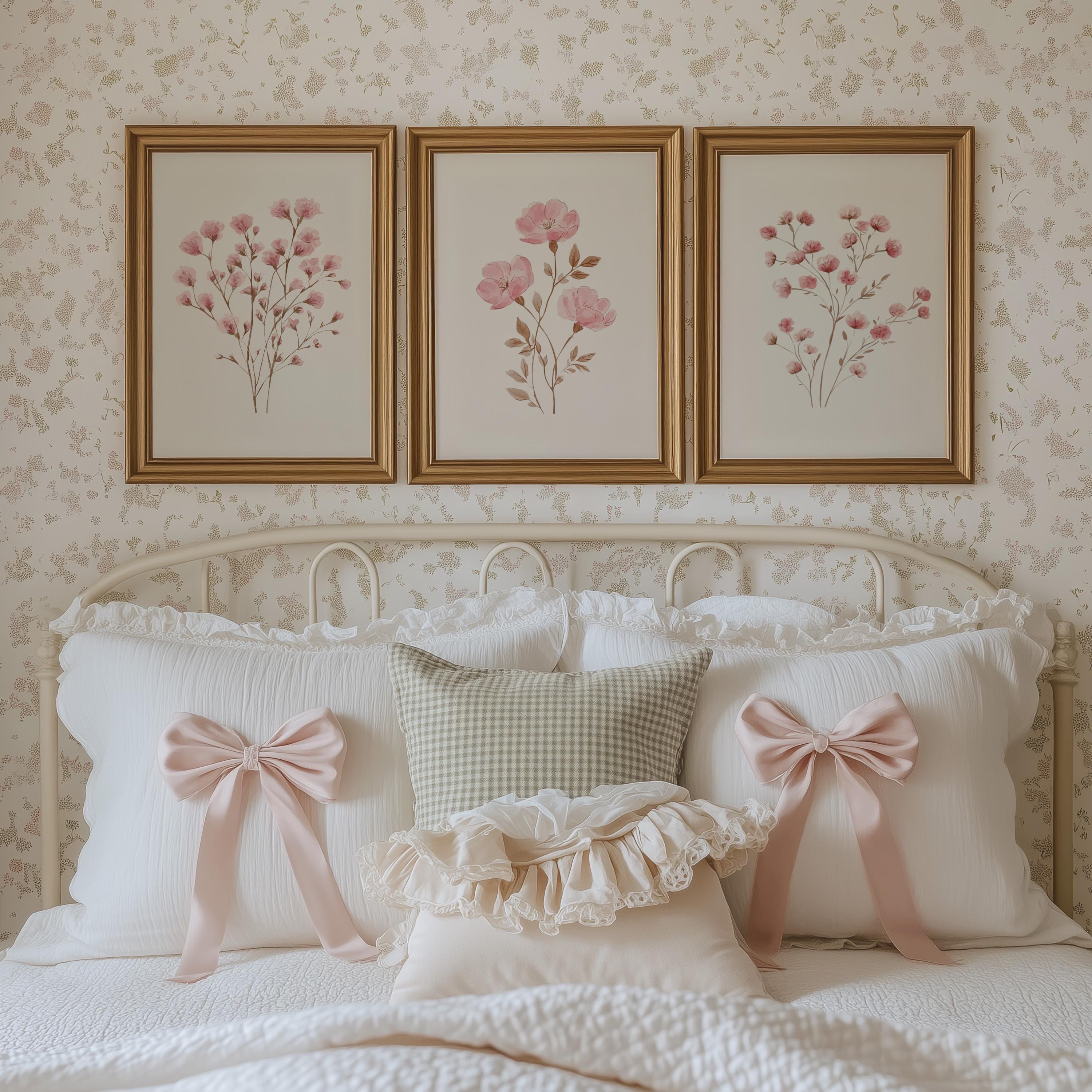 Floral Wall Art Set, Wildflower Nursery Prints, Pink Nursery Wall Decor ...